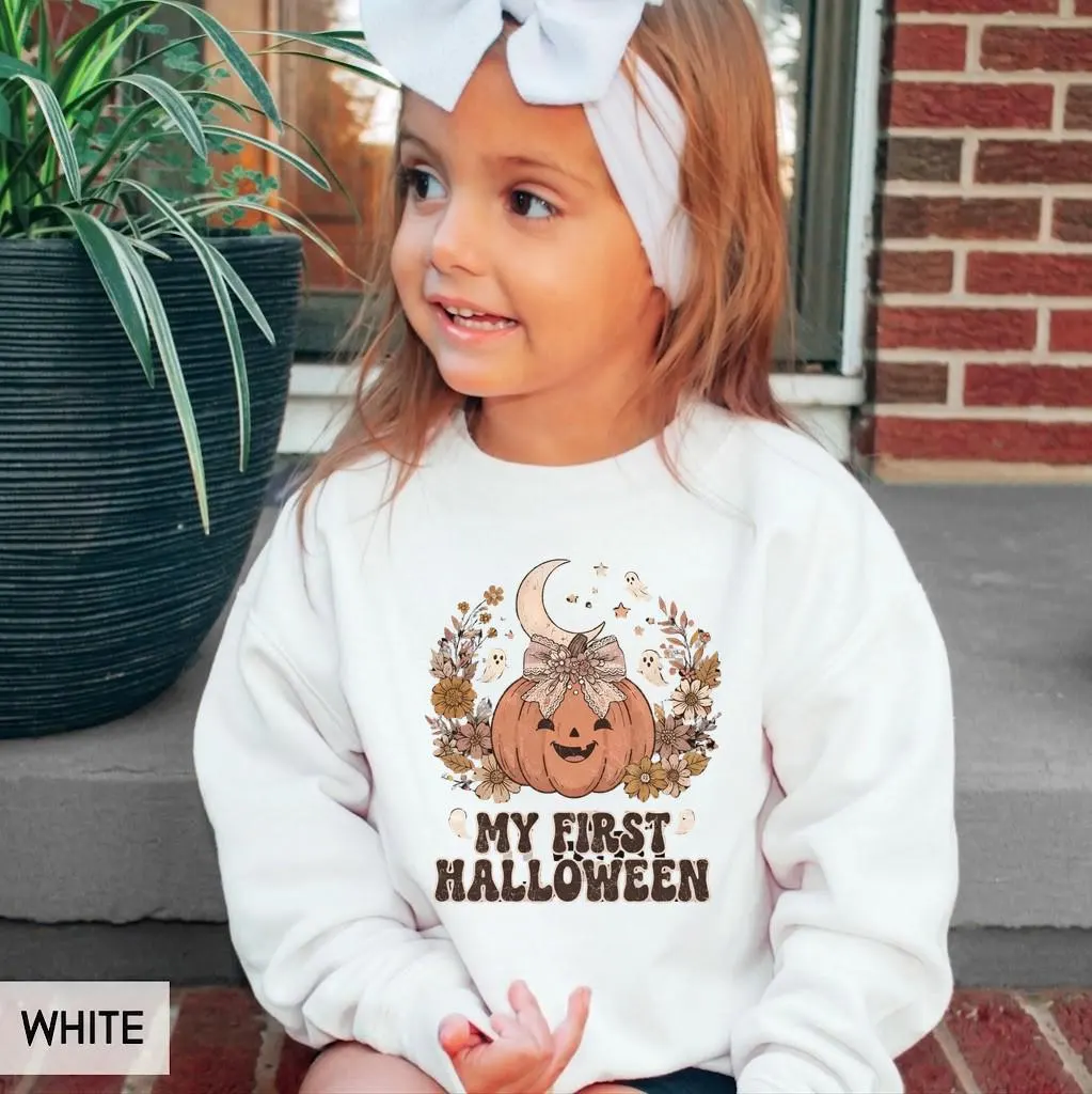 My First Halloween Shirt, Retro Boho Pumpkin Tee, Cute Baby Spooky Season Tshirt, Floral Ghost Toddler Outfit, Autumn Baby Shower Gift