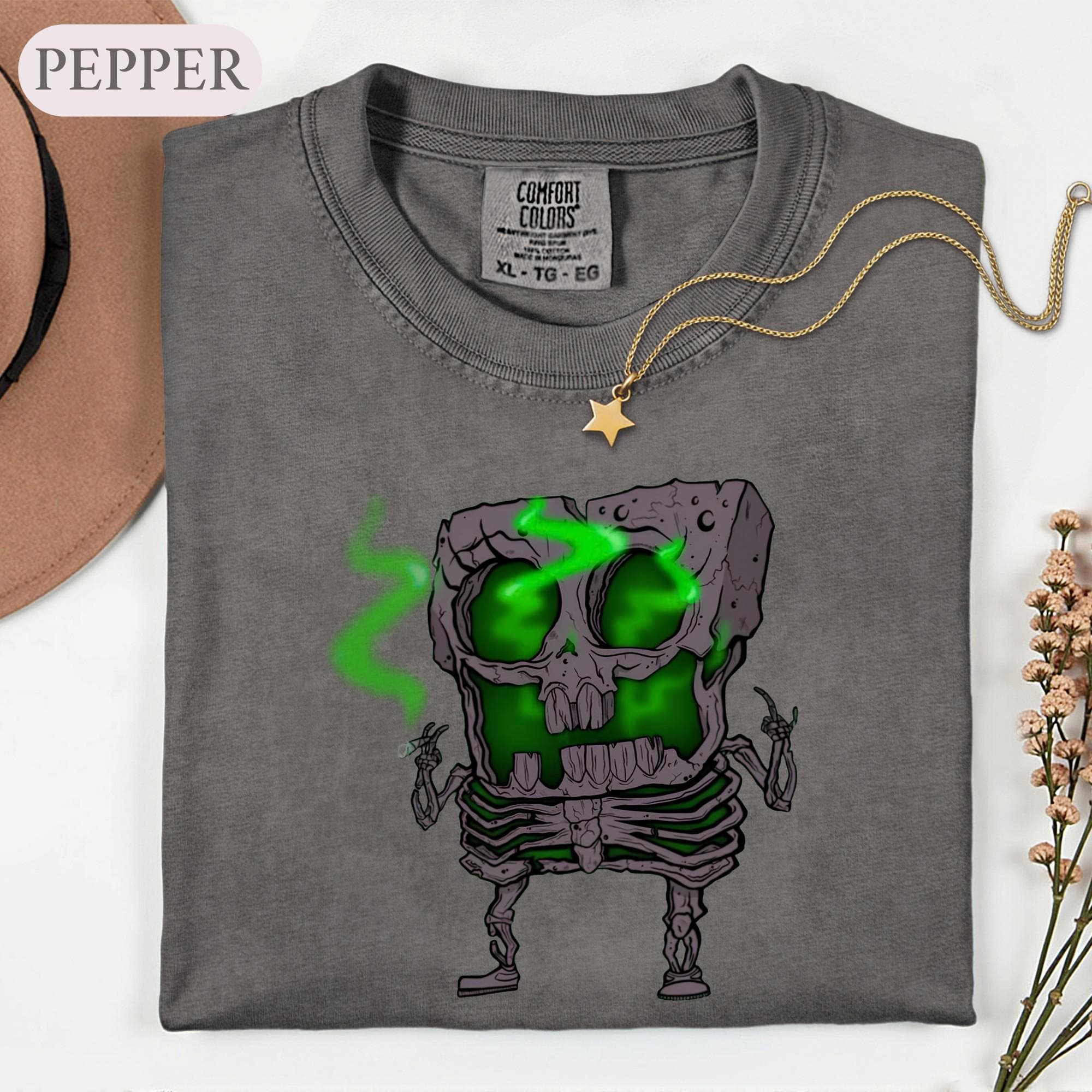 Spooky Sponge Skeleton Shirt, Edgy Cartoon Zombie Tee, 90s Grunge Halloween Tshirt, Creepy Skull Graphic, Horror Fan Gift