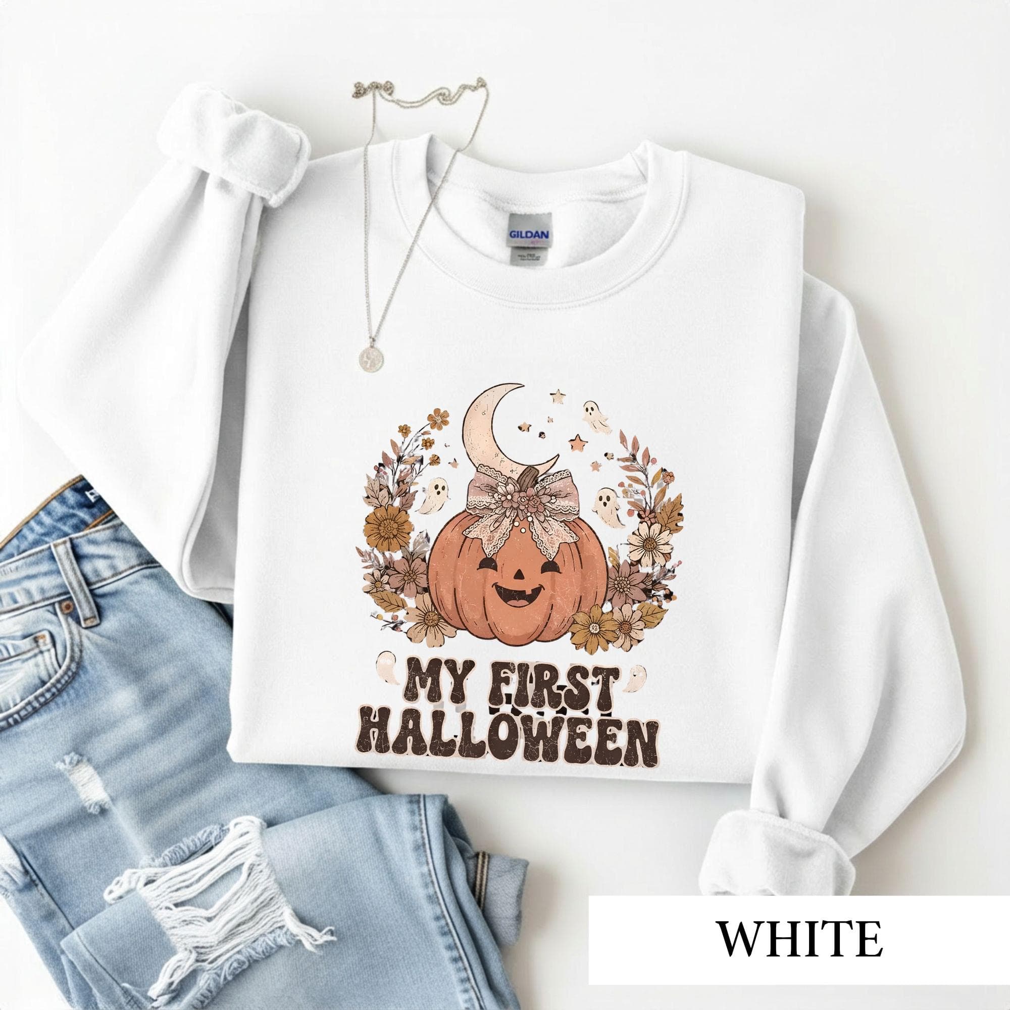 My First Halloween Shirt, Retro Boho Pumpkin Tee, Cute Baby Spooky Season Tshirt, Floral Ghost Toddler Outfit, Autumn Baby Shower Gift