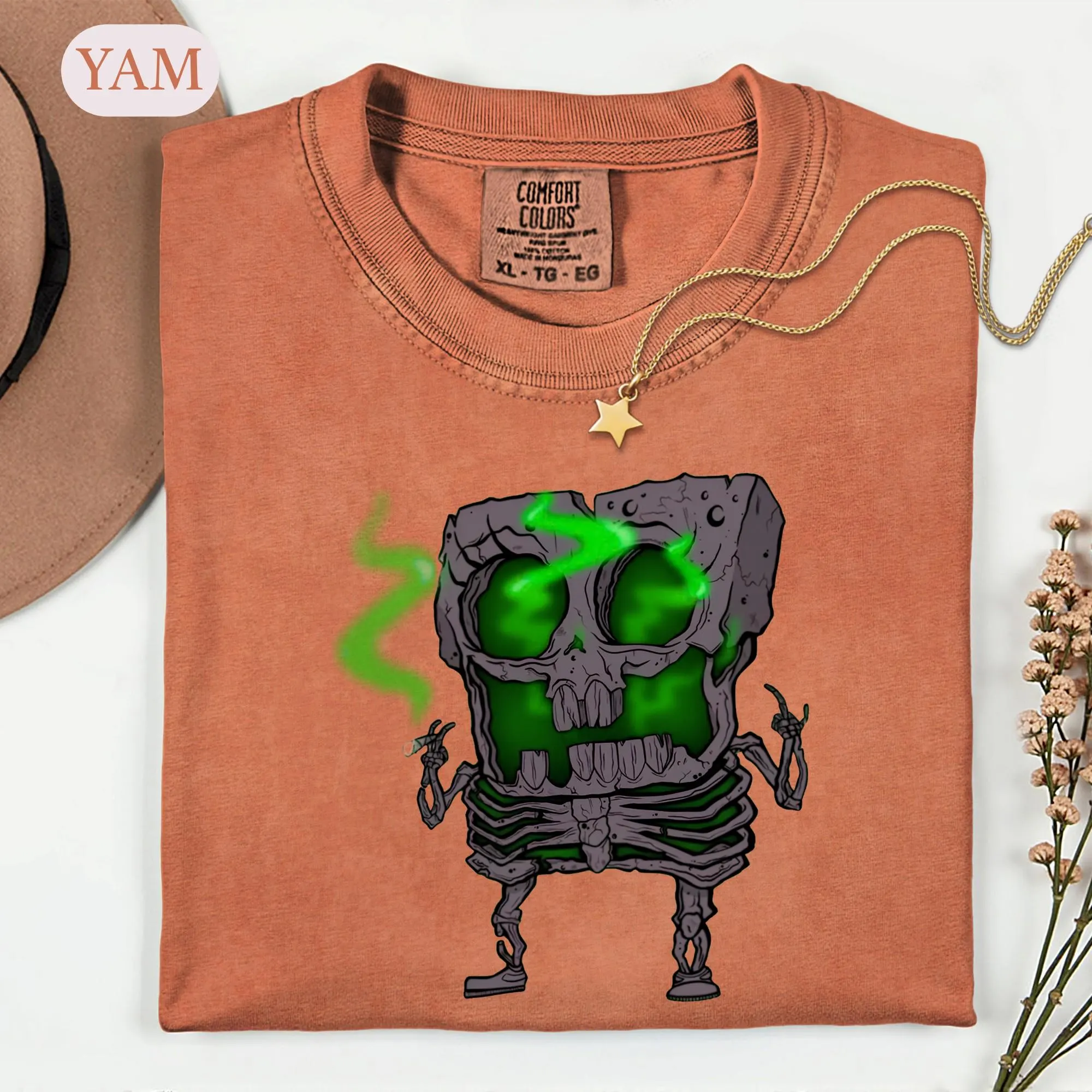 Spooky Sponge Skeleton Shirt, Edgy Cartoon Zombie Tee, 90s Grunge Halloween Tshirt, Creepy Skull Graphic, Horror Fan Gift