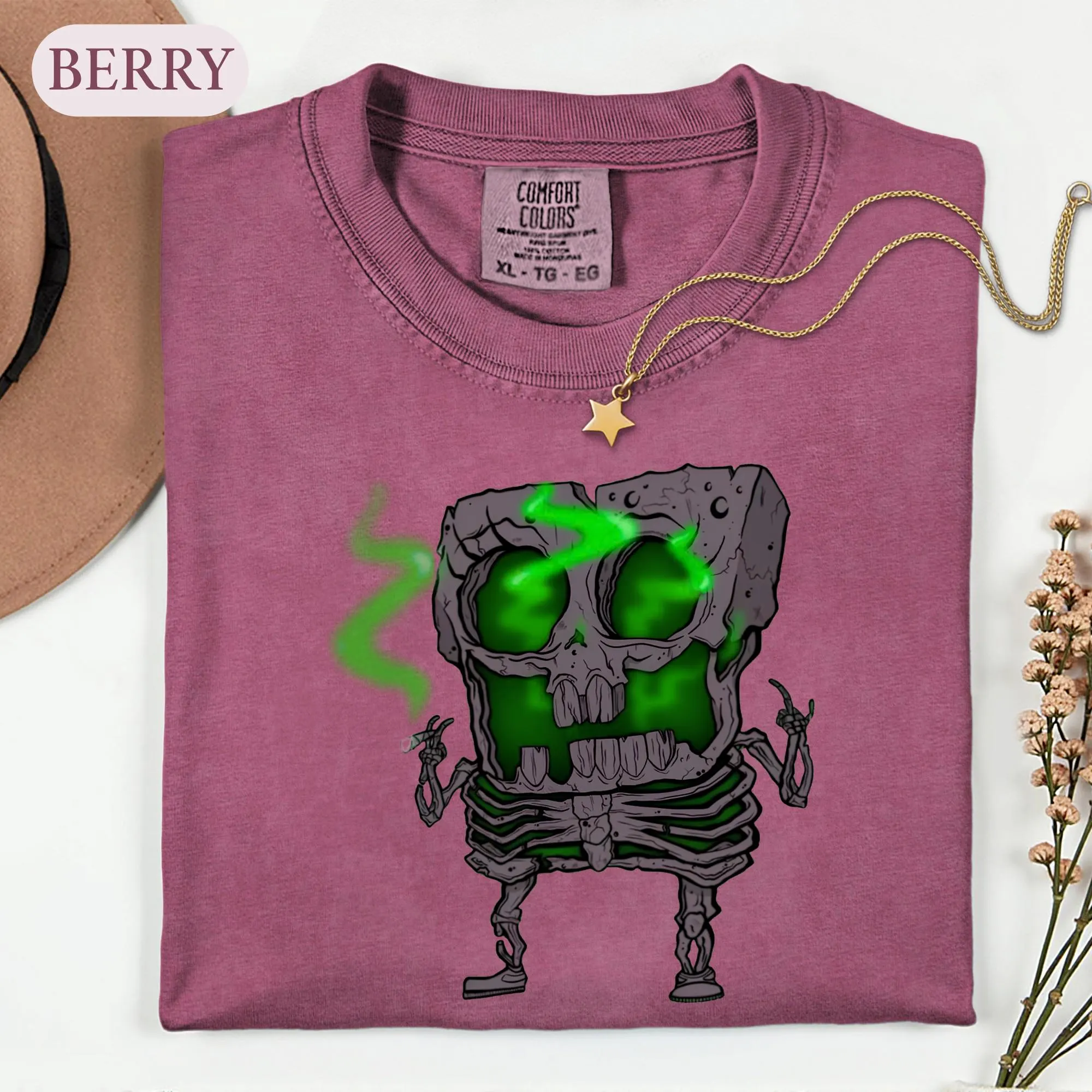 Spooky Sponge Skeleton Shirt, Edgy Cartoon Zombie Tee, 90s Grunge Halloween Tshirt, Creepy Skull Graphic, Horror Fan Gift