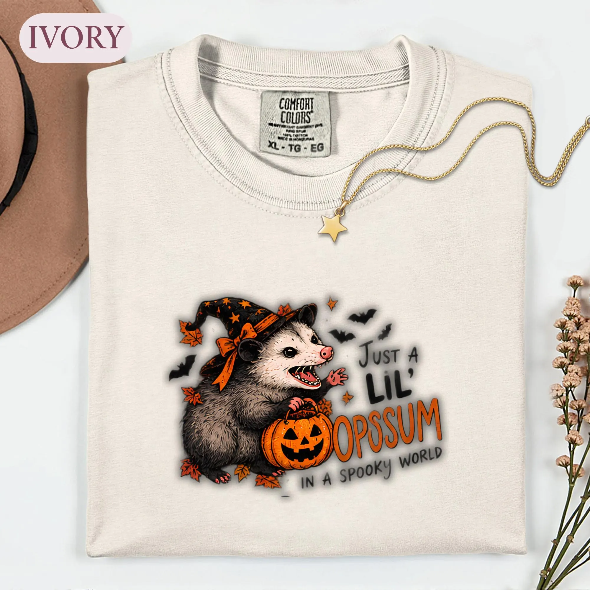 Opossum Halloween Shirt, Cute Spooky Fall Tee, Witchy Possum Graphic Tshirt, Funny Animal Lover Gift, Autumn Pumpkin Top