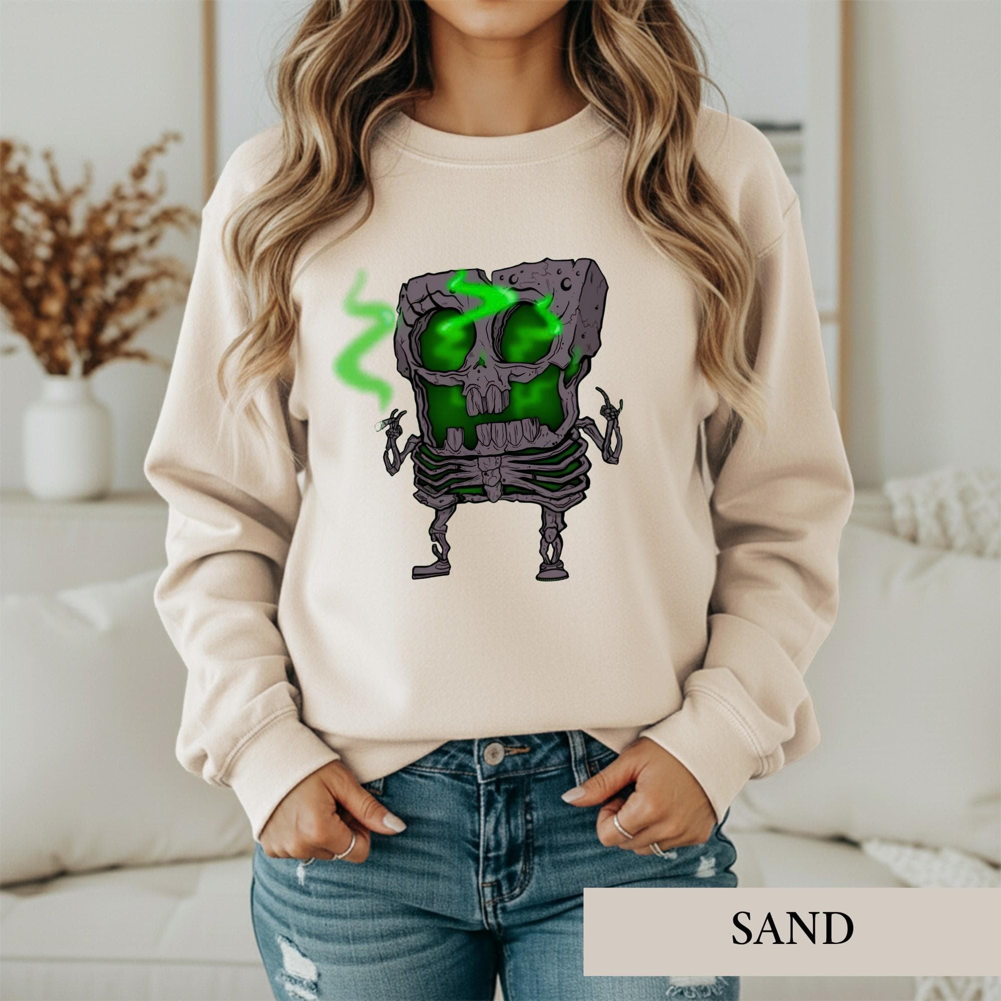 Spooky Sponge Skeleton Shirt, Edgy Cartoon Zombie Tee, 90s Grunge Halloween Tshirt, Creepy Skull Graphic, Horror Fan Gift