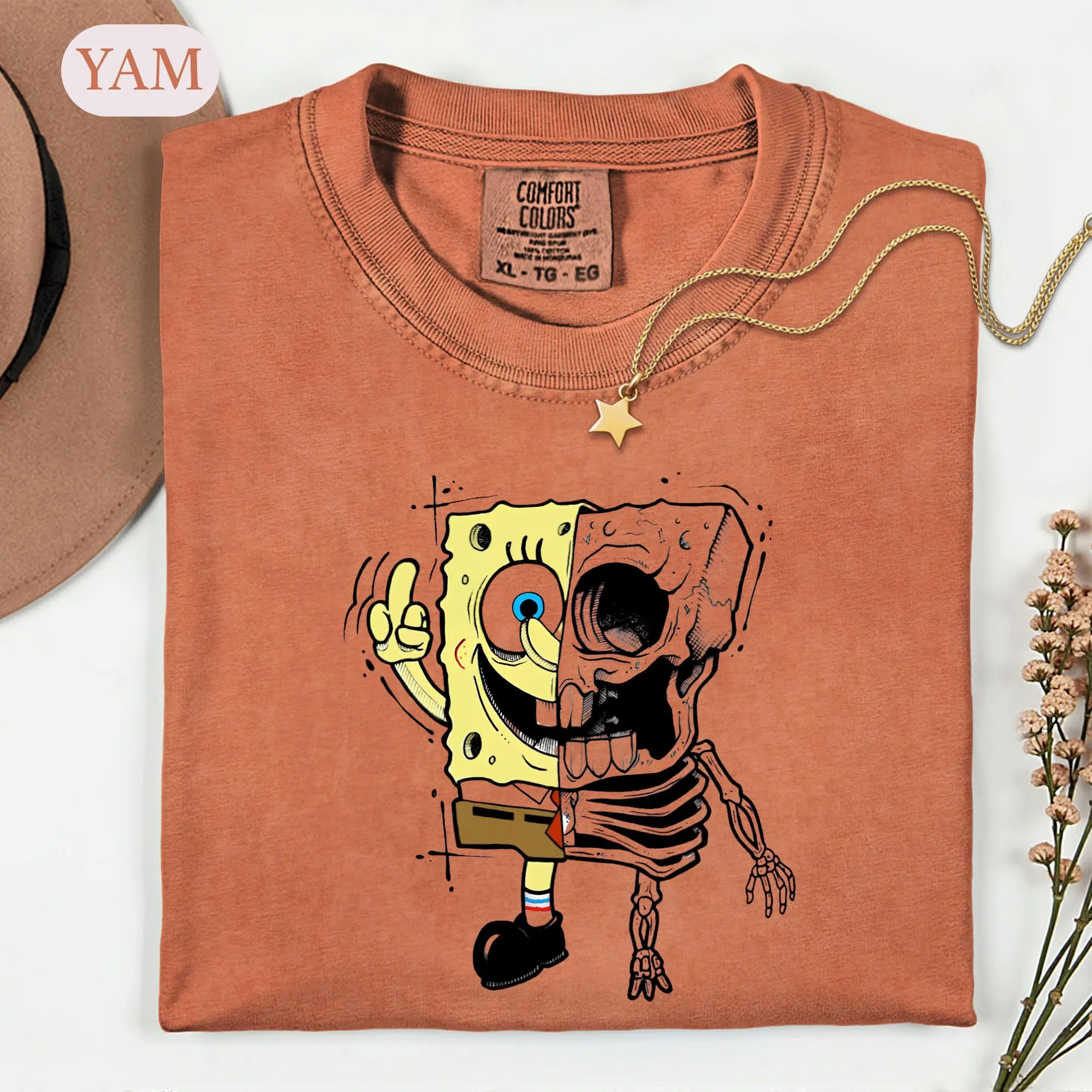 Creepy Cartoon Skeleton Shirt, Half Skull Retro Graphic Tee, Edgy Spooky Horror Tshirt, Gothic Streetwear Sweatshirt, Horror Fan Gift