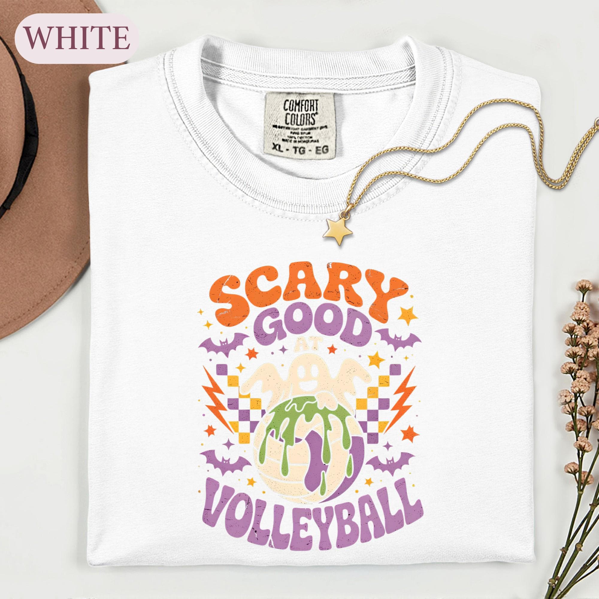 Scary Good At Volleyball Shirt, Halloween Sports Ghost Tee, Cute Spooky Player Tshirt, Retro Game Day Graphic, Volleyball Coach Gift