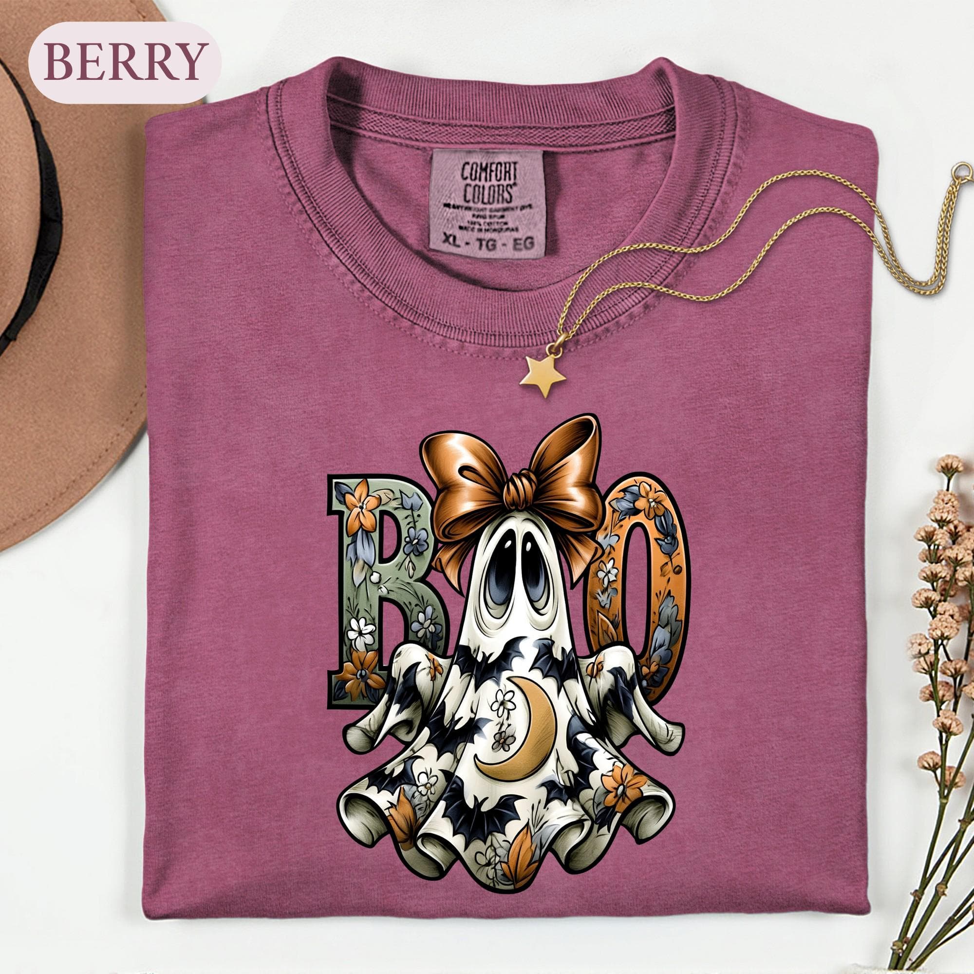 Cute Floral Ghost Shirt, Cottagecore Boo Tee, Botanical Fall Halloween Tshirt, Spooky Season Bow Graphic Sweatshirt, Ghost Lover Gift
