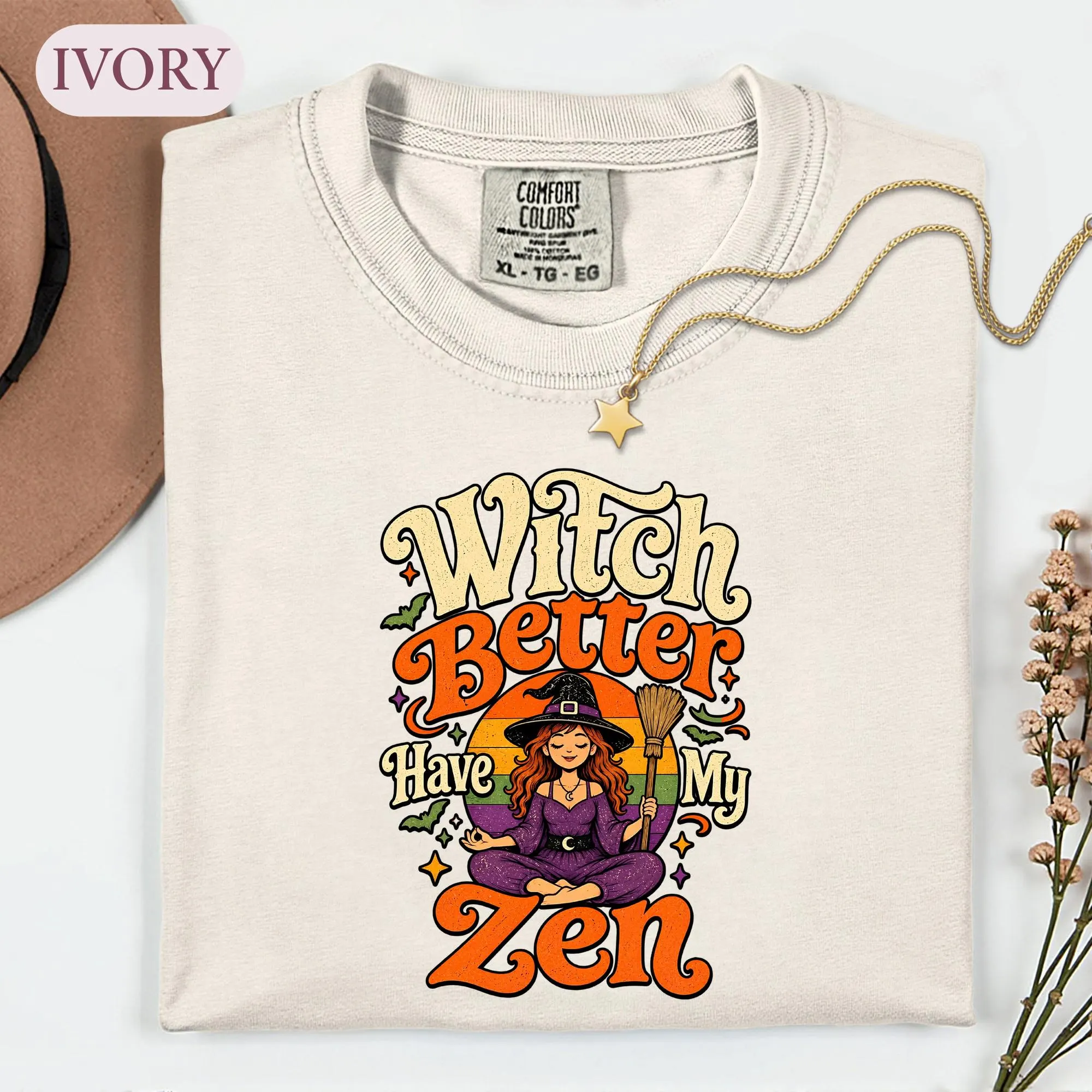 Witch Better Have My Zen Shirt, Funny Meditating Witch Tee, Retro Spooky Graphic Tshirt, Halloween Yoga Lover Gift