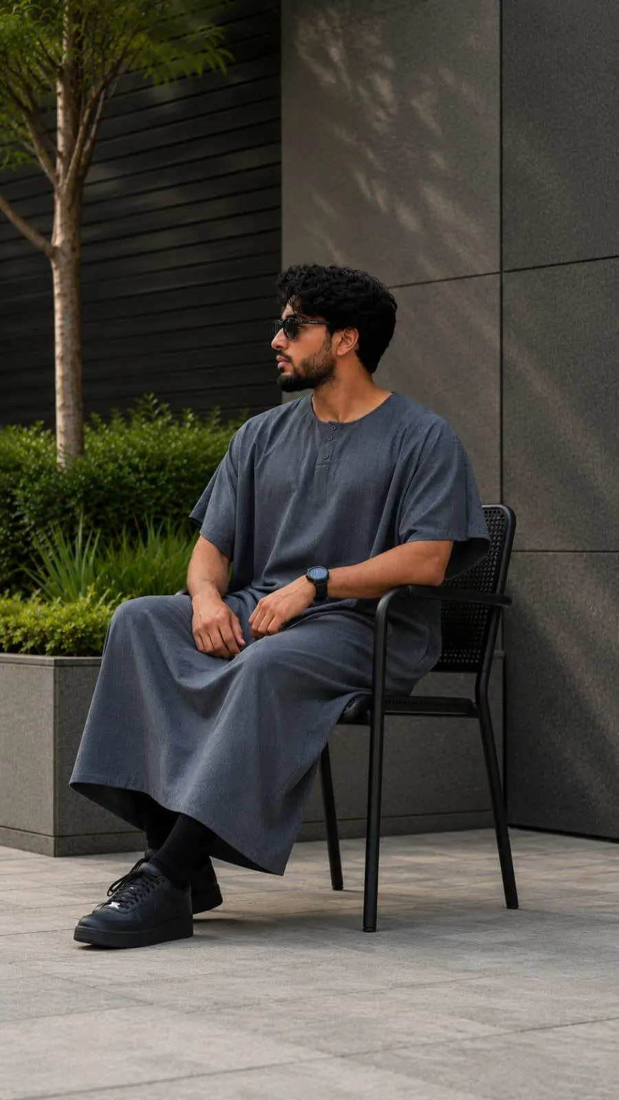 Men's Grey Linen Kaftan Tunic, Thobe Style Relaxed Summer Resort Wear - image 4