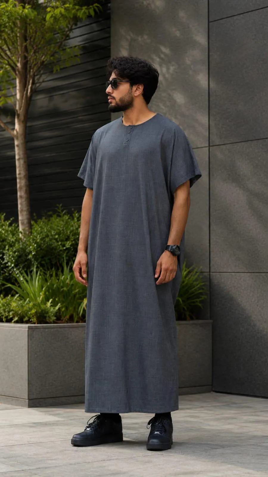 Men's Grey Linen Kaftan Tunic, Thobe Style Relaxed Summer Resort Wear - image 3