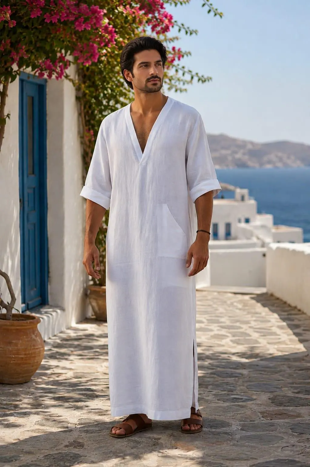White Linen Kaftan - Grerk Style Beach Robe - image 3