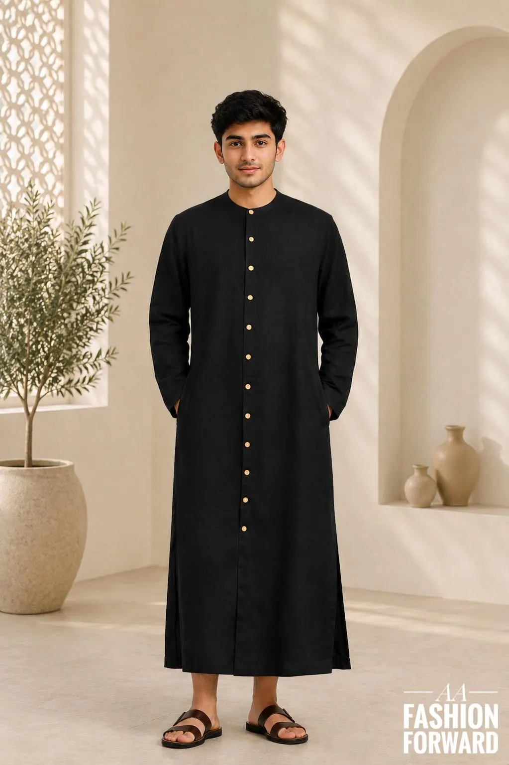 Men's Black Thobe | Islamic Long Jubba For Men | Arabic Caftan | Gift For Him