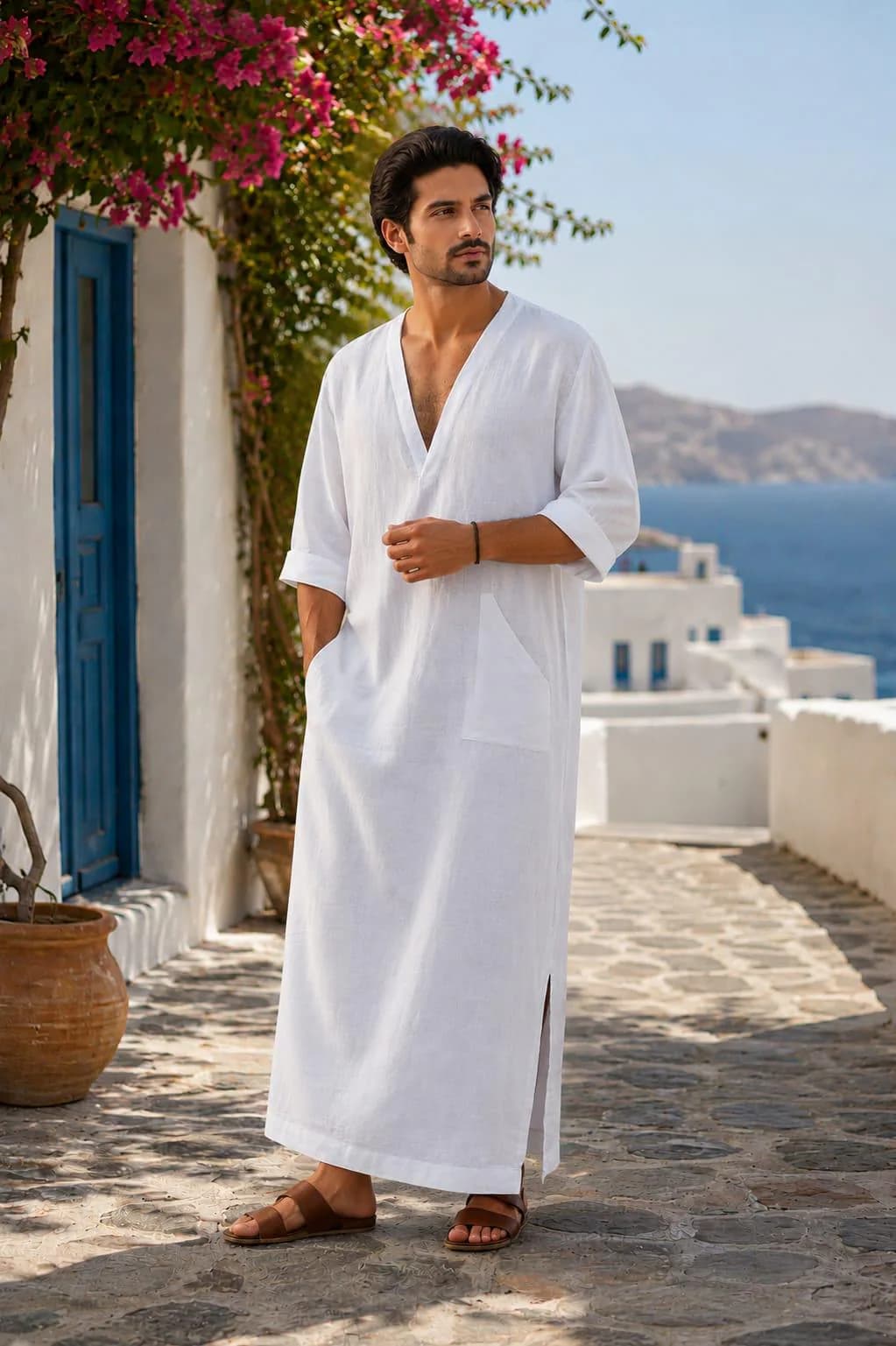 White Linen Kaftan - Grerk Style Beach Robe