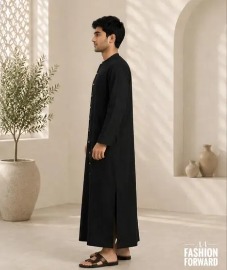 Men's Black Thobe | Islamic Long Jubba For Men | Arabic Caftan | Gift For Him - image 3