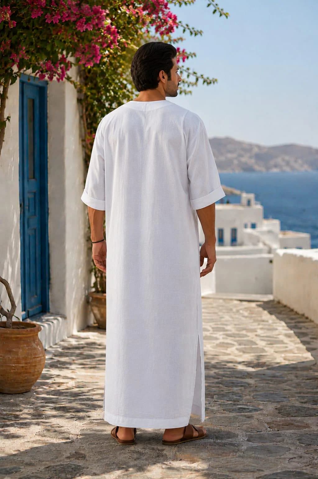White Linen Kaftan - Grerk Style Beach Robe - image 5