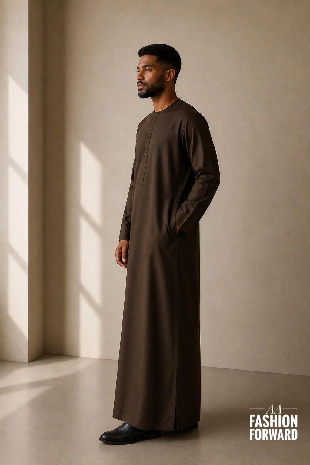 Men's Chocolate Brown Thobe | Minimalist Islamic Robe, Emirati Style Jubba - image 4