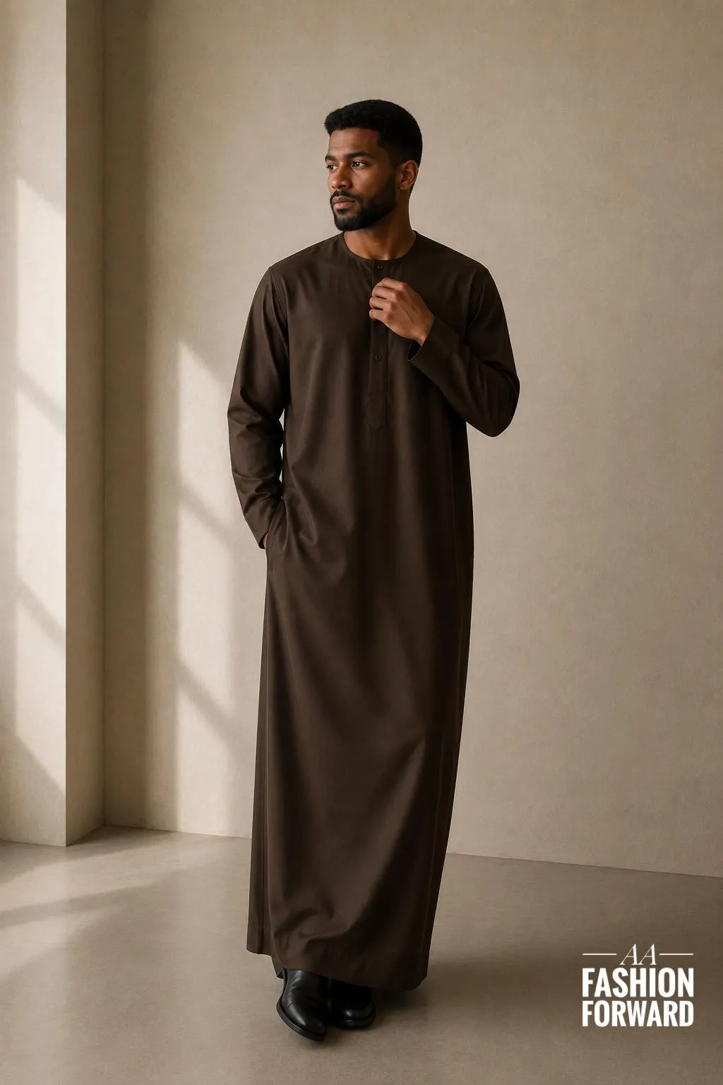 Men's Chocolate Brown Thobe | Minimalist Islamic Robe, Emirati Style Jubba - image 3