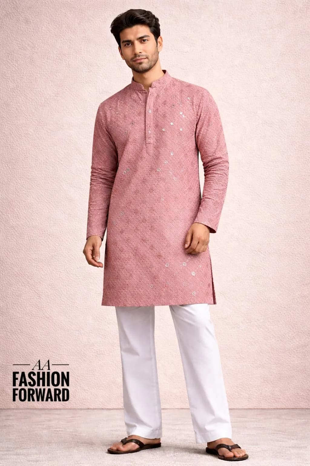 Men's pastel pink Kurta Pajama Set| Handmade Chikankari Cotton kurta| Ethnic Wear