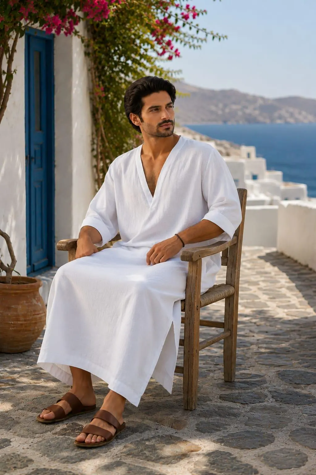 White Linen Kaftan - Grerk Style Beach Robe - image 4
