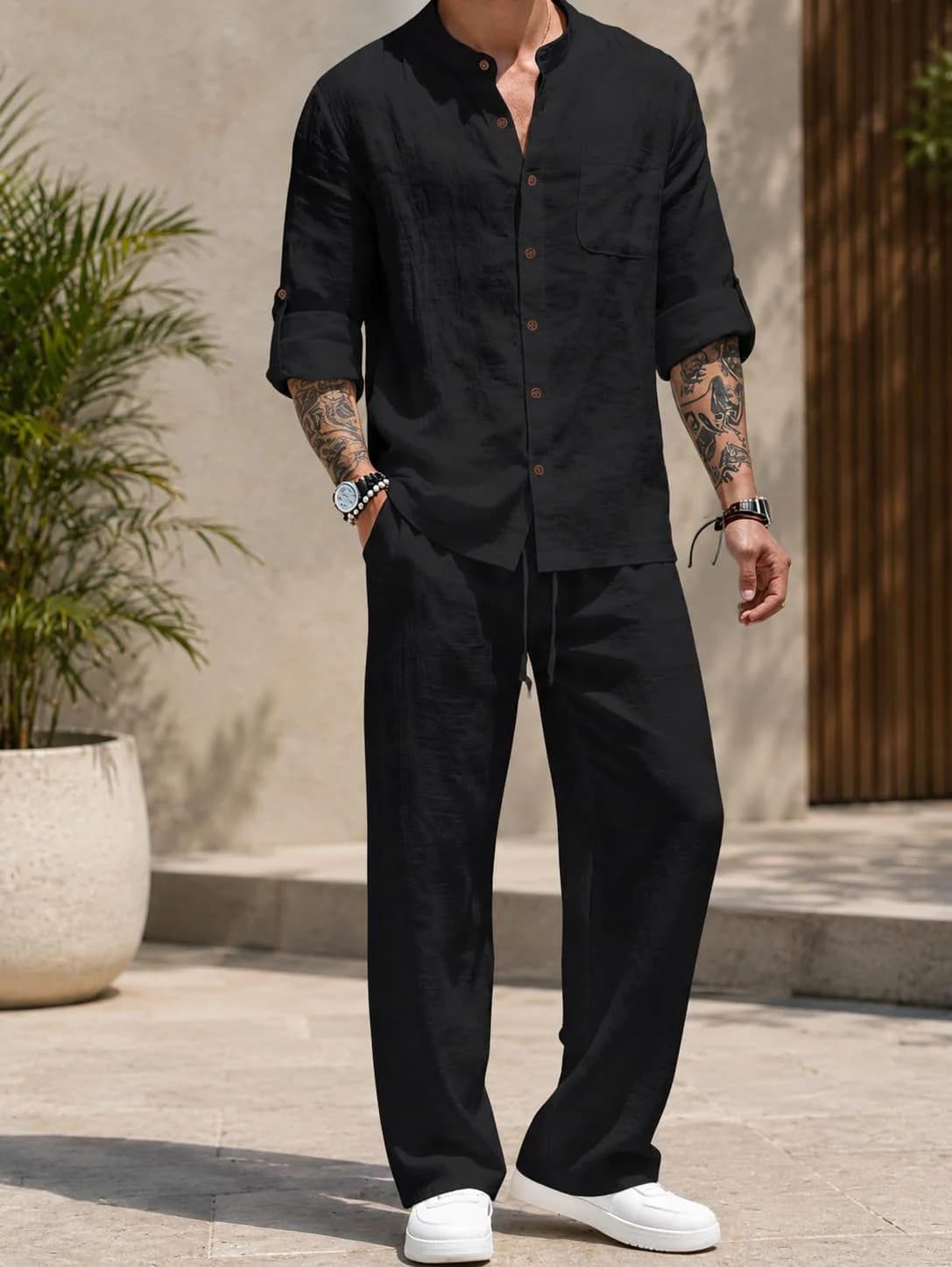 Men's Linen Tunic Shirt and Pant | Lightweight Loungewear short kurta, Summer Co Ord set