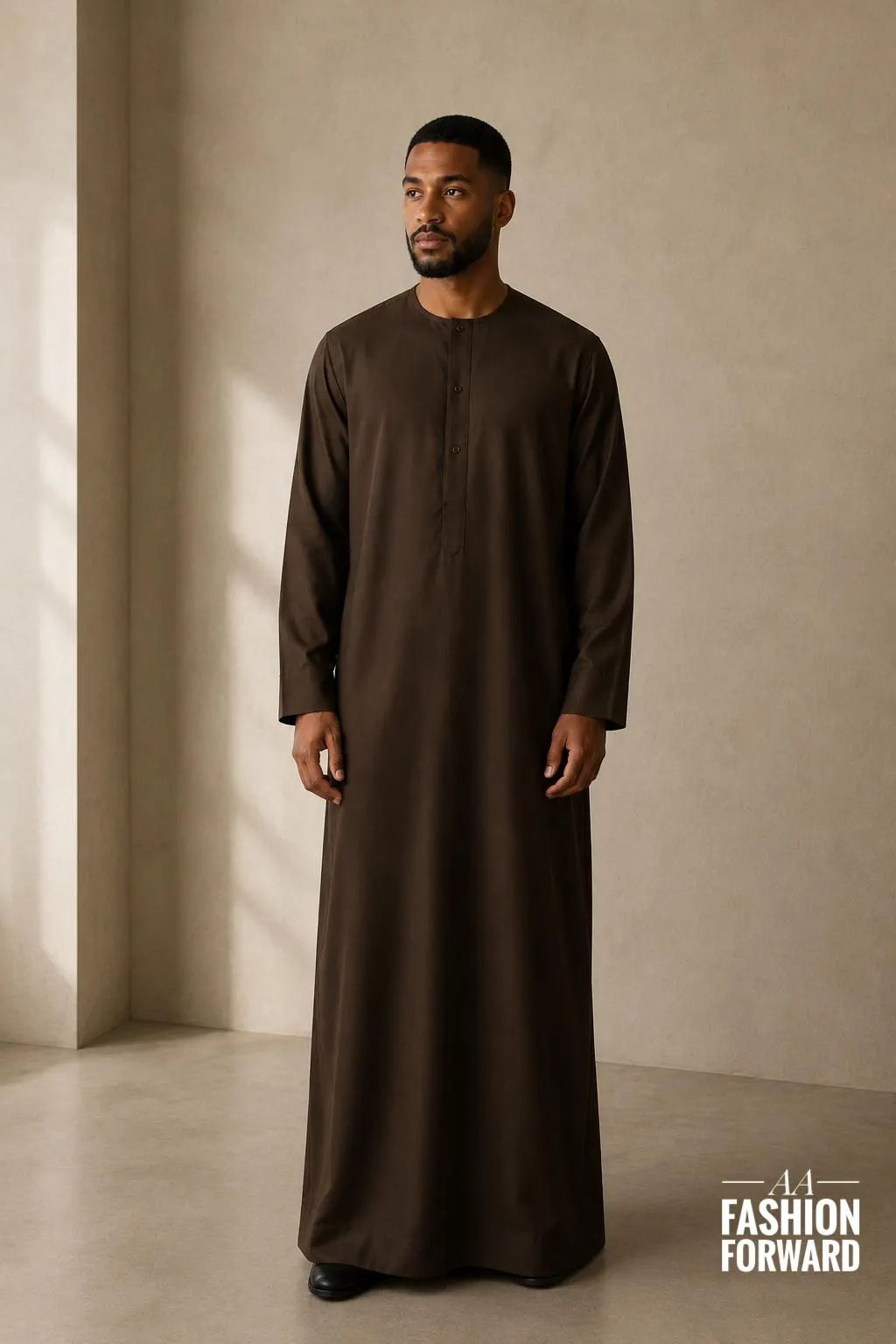 Men's Chocolate Brown Thobe | Minimalist Islamic Robe, Emirati Style Jubba