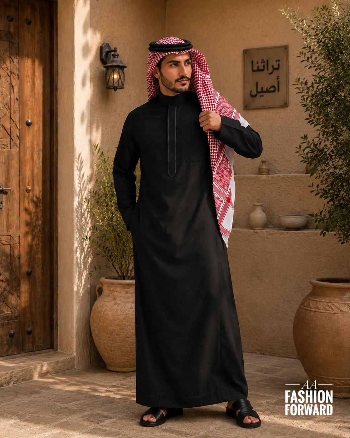 Black Men's Thobe | Islamic Jubba | Long Sleeve Arab Dishdasha | Custom Made - image 2
