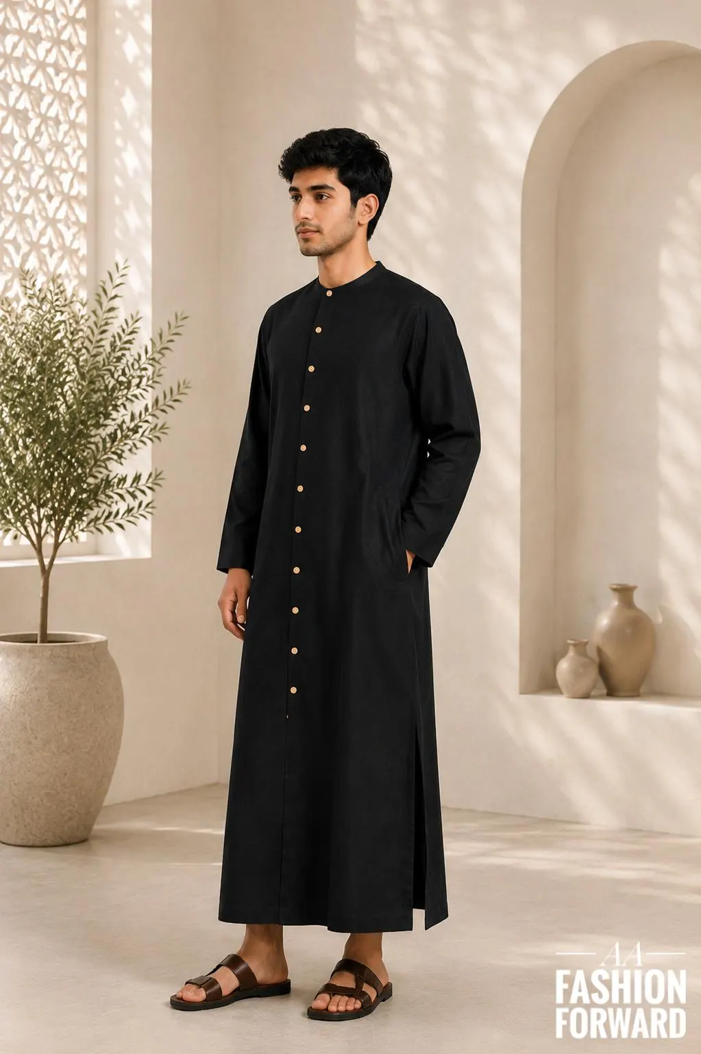 Men's Black Thobe | Islamic Long Jubba For Men | Arabic Caftan | Gift For Him - image 5