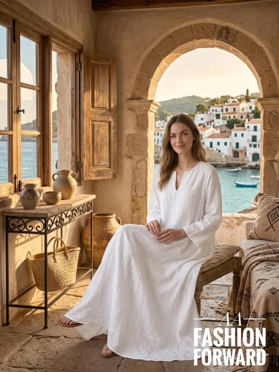 White Linen Maxi Kaftan Dress | Oversized Boho Resort Wear Summer Style - image 4
