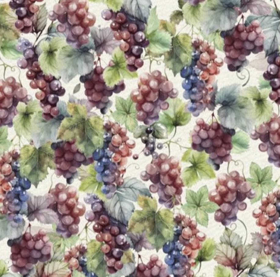 Timeless Treasures WINE TASTING Grapes With Leaves Cream