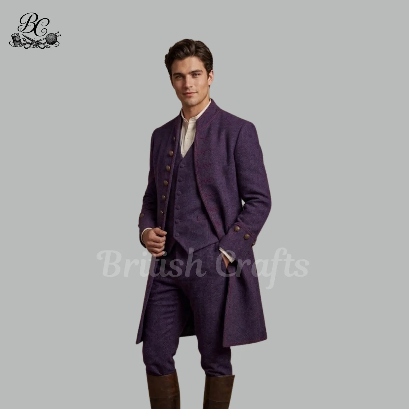 Purple Victorian Tailcoat Suit Mens Edwardian Formal Suit Vintage Wedding Suit Steampunk Groom Outfit Aristocrat Frock Coat Suit Set