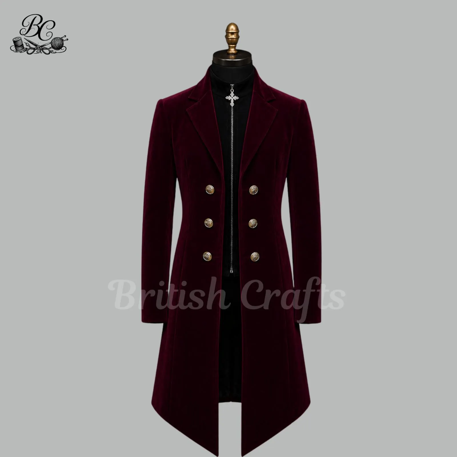 Mens Burgundy Velvet Tailcoat, Victorian Gothic Formal Coat for Men, Royal Steampunk Prince Jacket, Gothic Wedding Groom Outfit