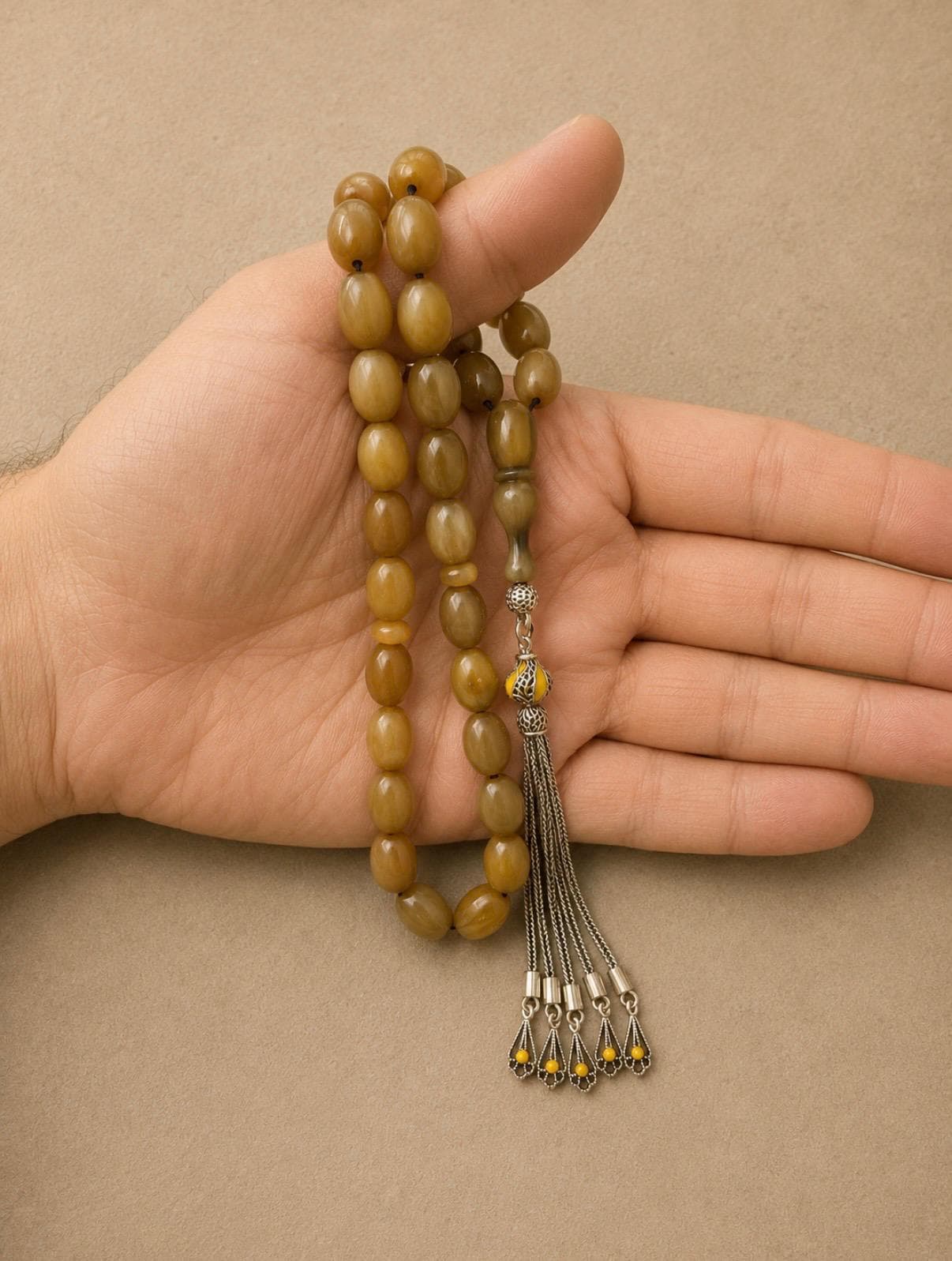 Master Crafted Sıkma Amber Tasbih • 6x9 mm • 15g Silver Tassel • Collector Piece - image 5