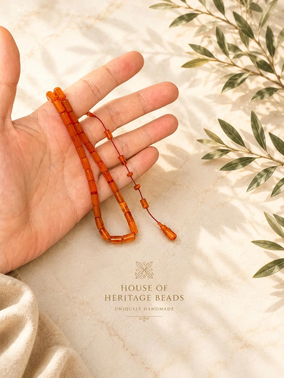 Master Crafted Pressed Amber Prayer Beads 3x7mm, Exceptional Veining, Semi Transparent Orange Tesbih - image 3