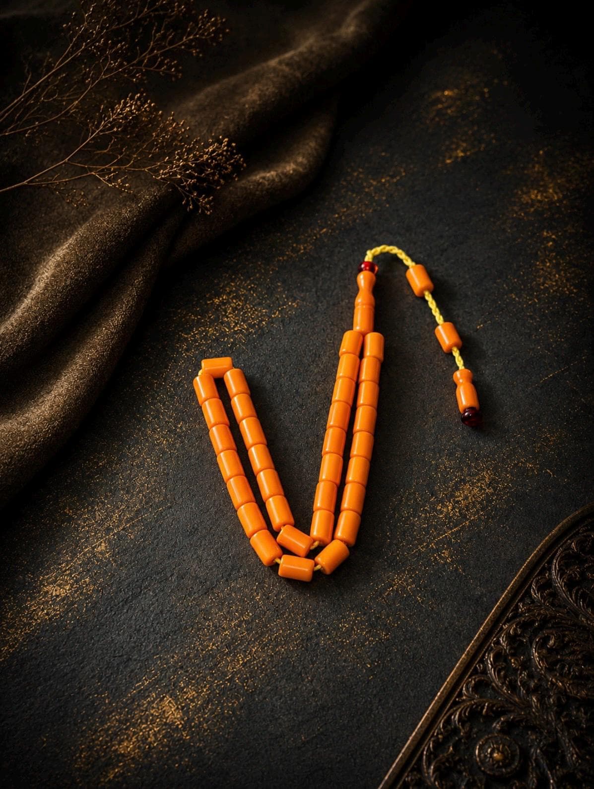 Honey Gold Compressed Amber Prayer Beads 6x9mm Barrel Cut Tasbih Gift Box - image 4