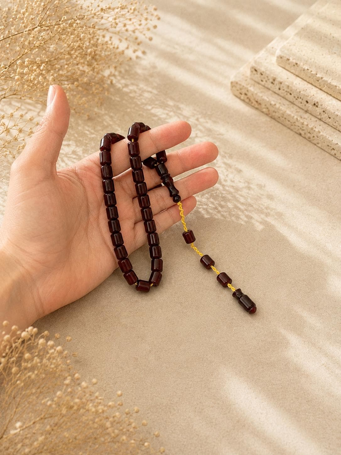 Pressed Amber Barrel Cut Prayer Beads: Master Crafted Tesbih 6x8mm - image 3