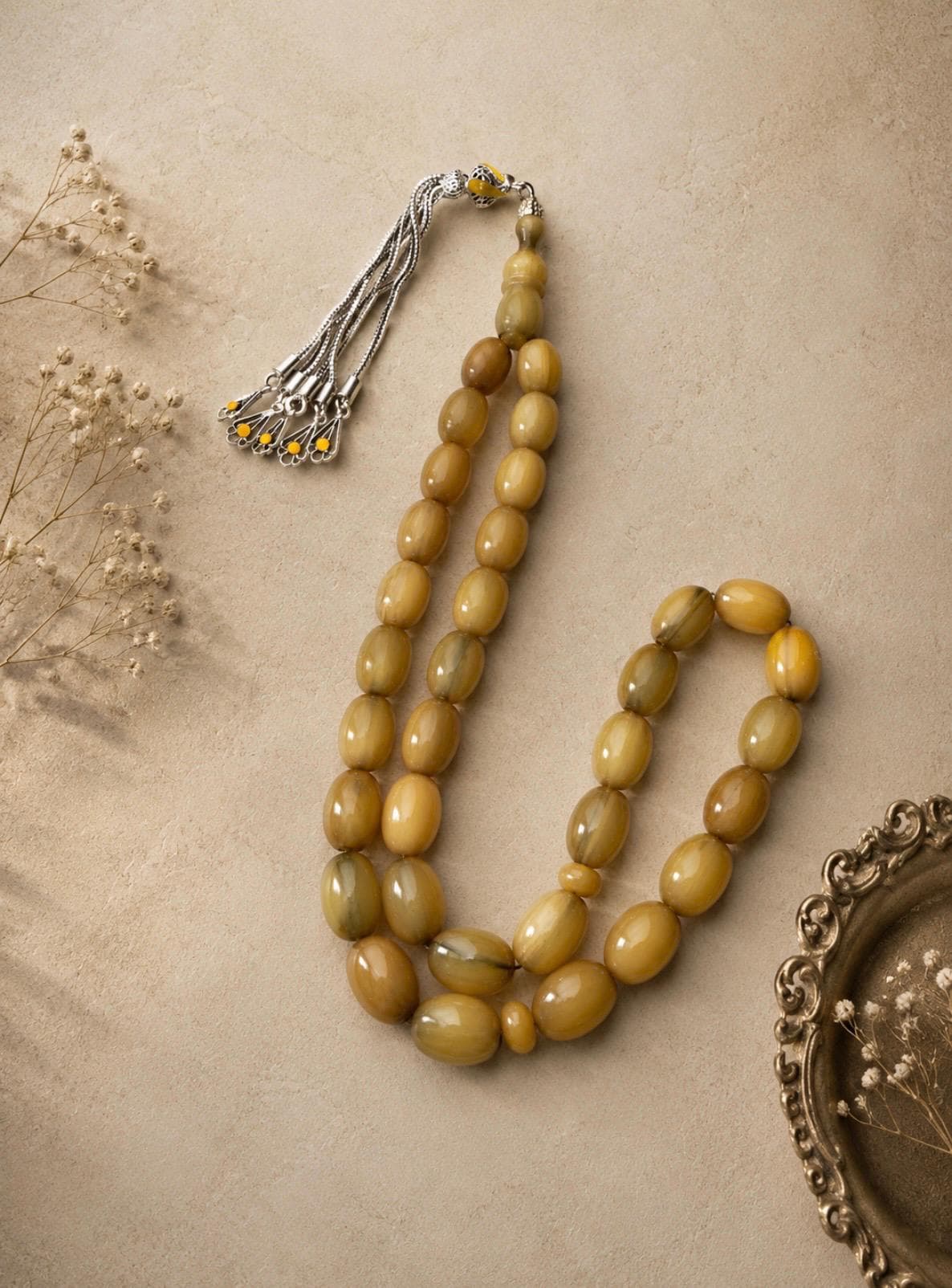 Master Crafted Sıkma Amber Tasbih • 6x9 mm • 15g Silver Tassel • Collector Piece