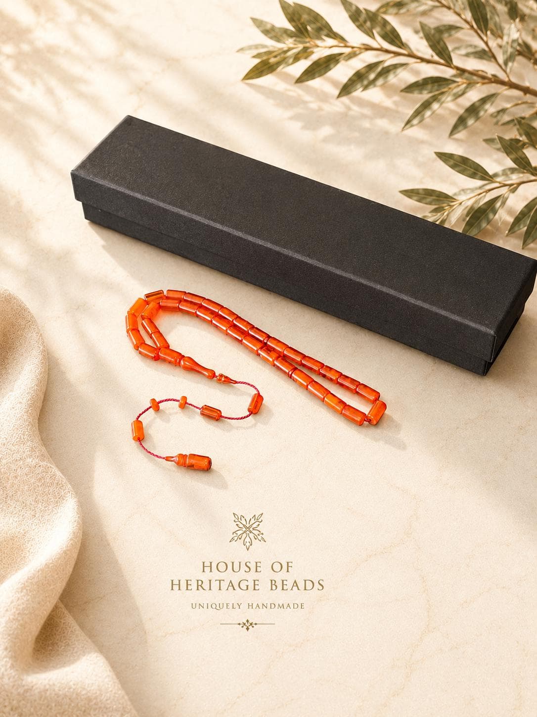 Master Crafted Pressed Amber Prayer Beads 3x7mm, Exceptional Veining, Semi Transparent Orange Tesbih