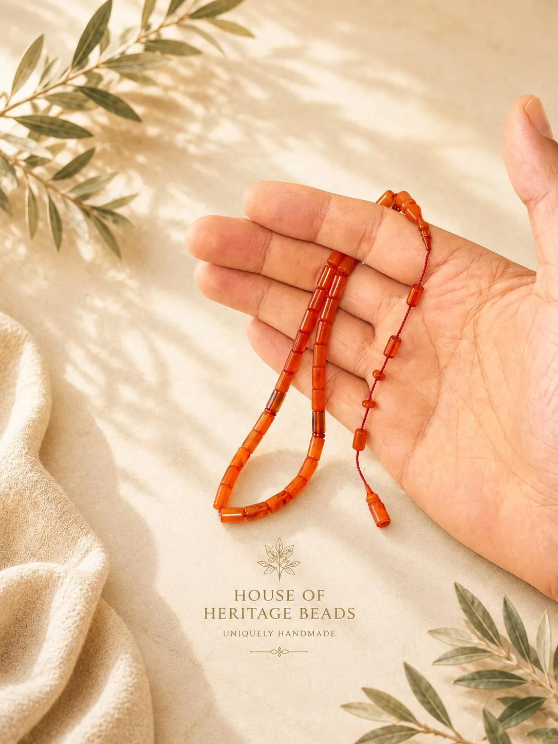 Master Crafted Pressed Amber Prayer Beads 3x7mm, Exceptional Veining, Semi Transparent Orange Tesbih - image 4
