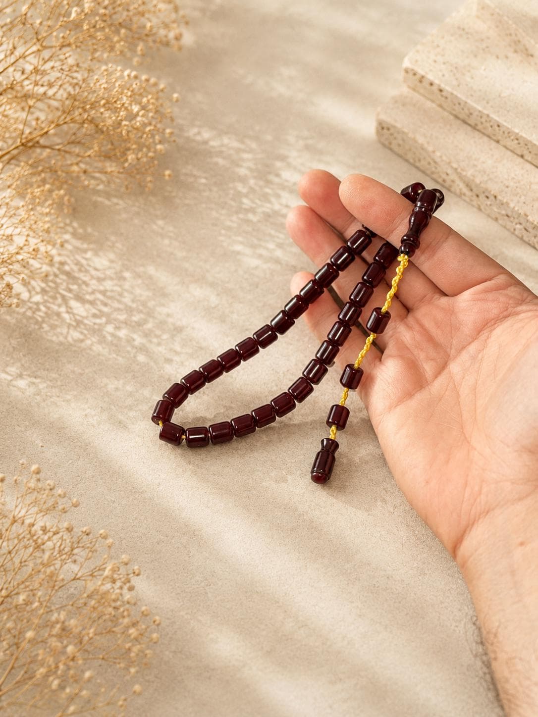 Pressed Amber Barrel Cut Prayer Beads: Master Crafted Tesbih 6x8mm - image 4
