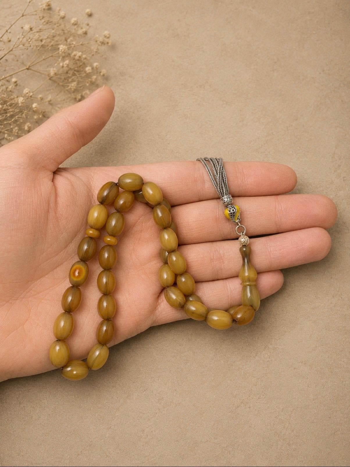 Master Crafted Sıkma Amber Tasbih • 6x9 mm • 15g Silver Tassel • Collector Piece - image 2