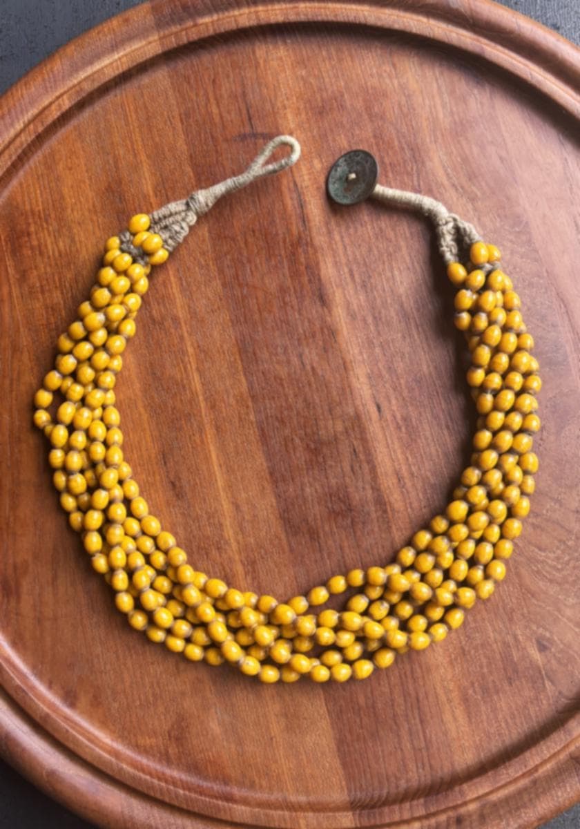 Rare! Antique 6-strand Handmade Beaded Necklace with India Coin Clasp