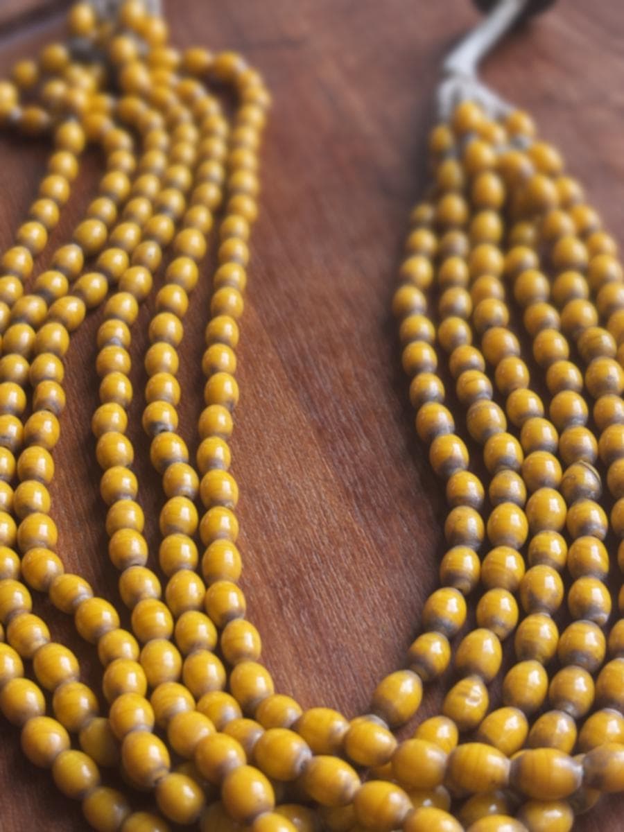 Rare! Antique 6-strand Handmade Beaded Necklace with India Coin Clasp - image 3