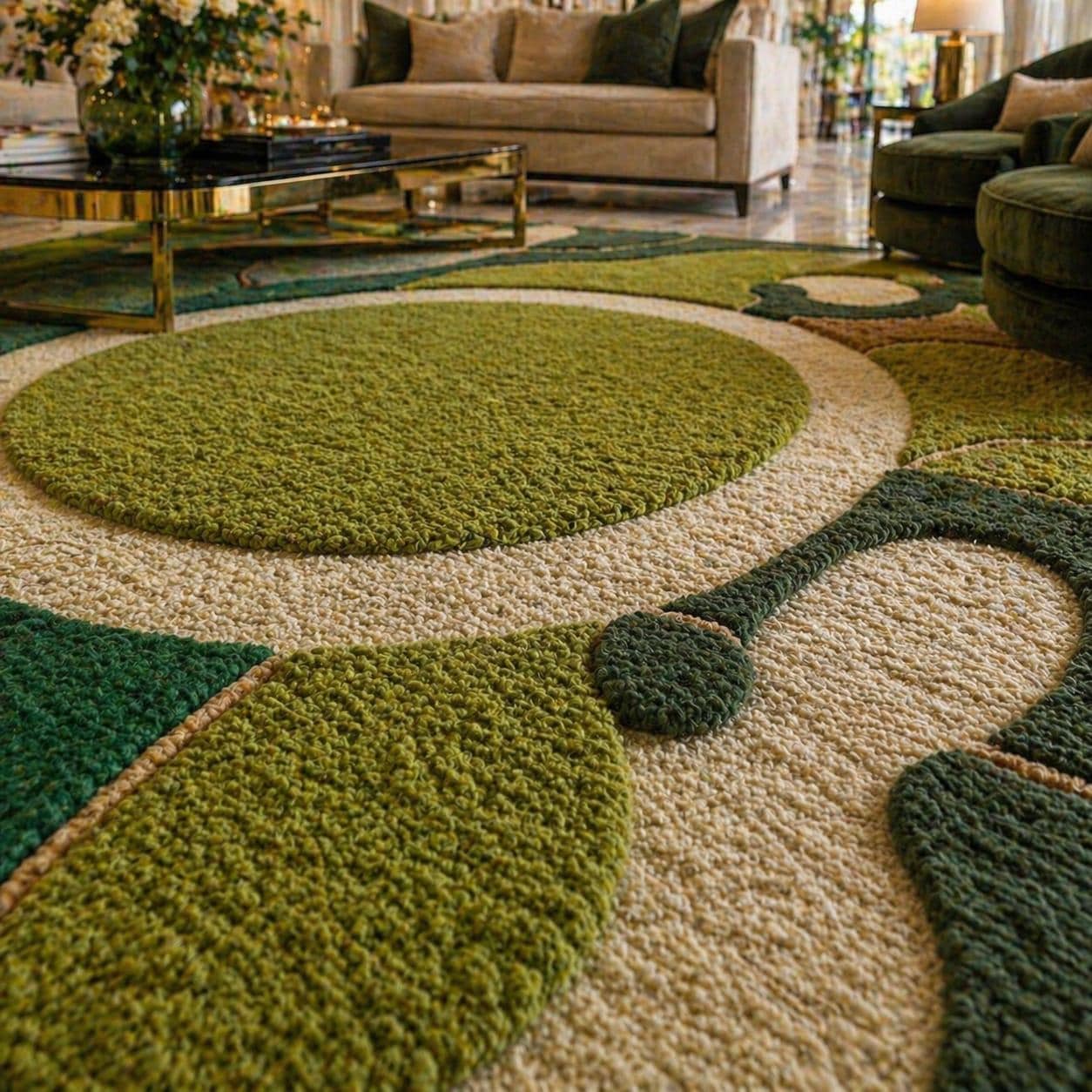 Green Abstract Area Rug, Modern Organic Pattern Carpet, Large Living Room Floor Rug - image 3