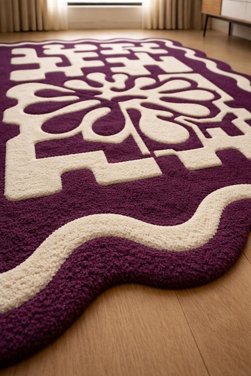 Abstract Purple Wavy Edge Rug, Hand-Tufted Floral Geometric Carpet - image 5