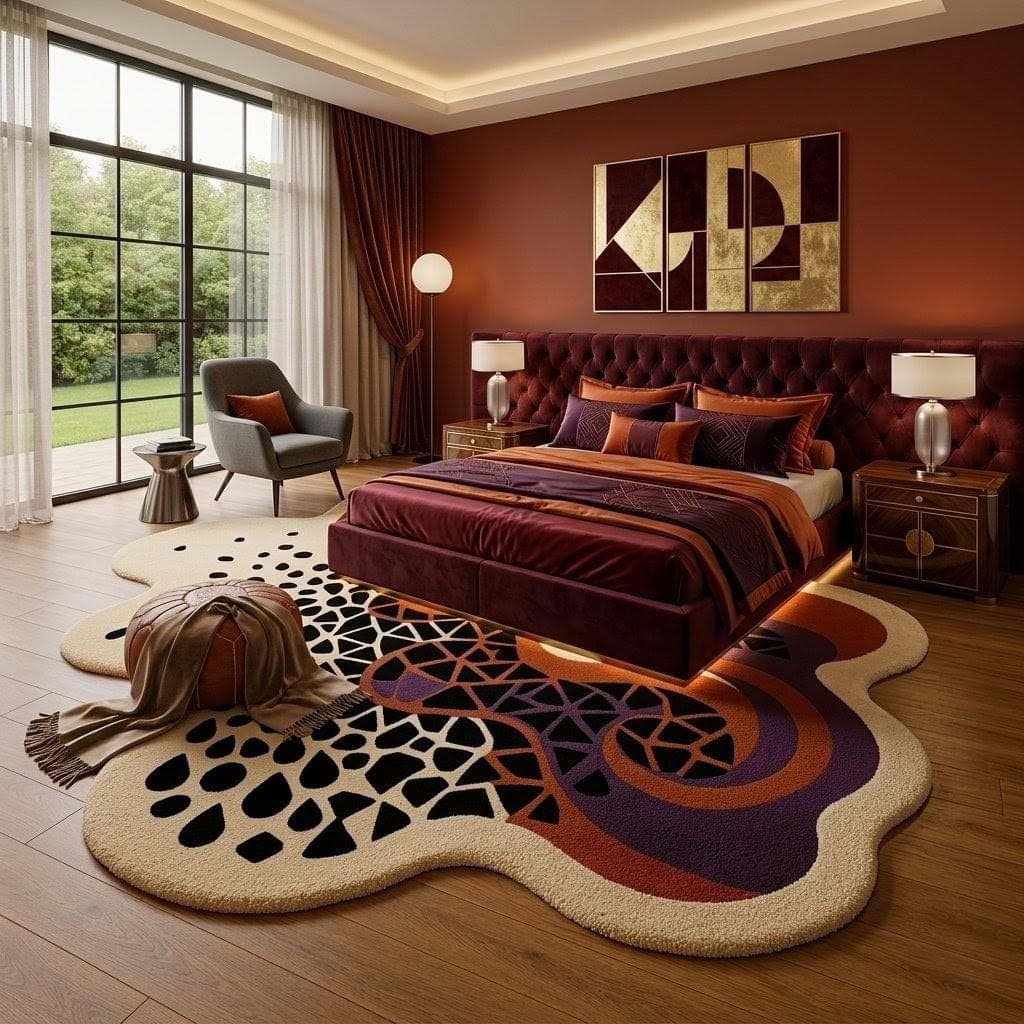 Abstract Irregular Shape Rug, Modern Artistic Floor Decor, Designer Living Room Carpet - image 3