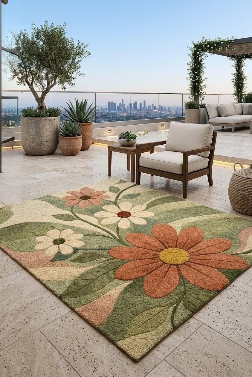 Handmade Tufted Floral Area Rug, Botanical Living Room Carpet, Soft Pastel Flowers - image 3