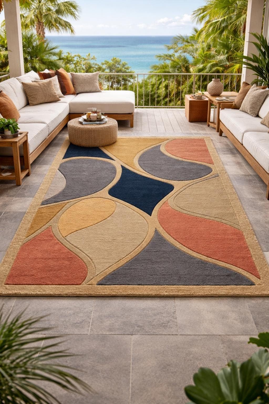 Abstract Geometric Area Rug, Multicolor Plush Living Room Carpet - image 3