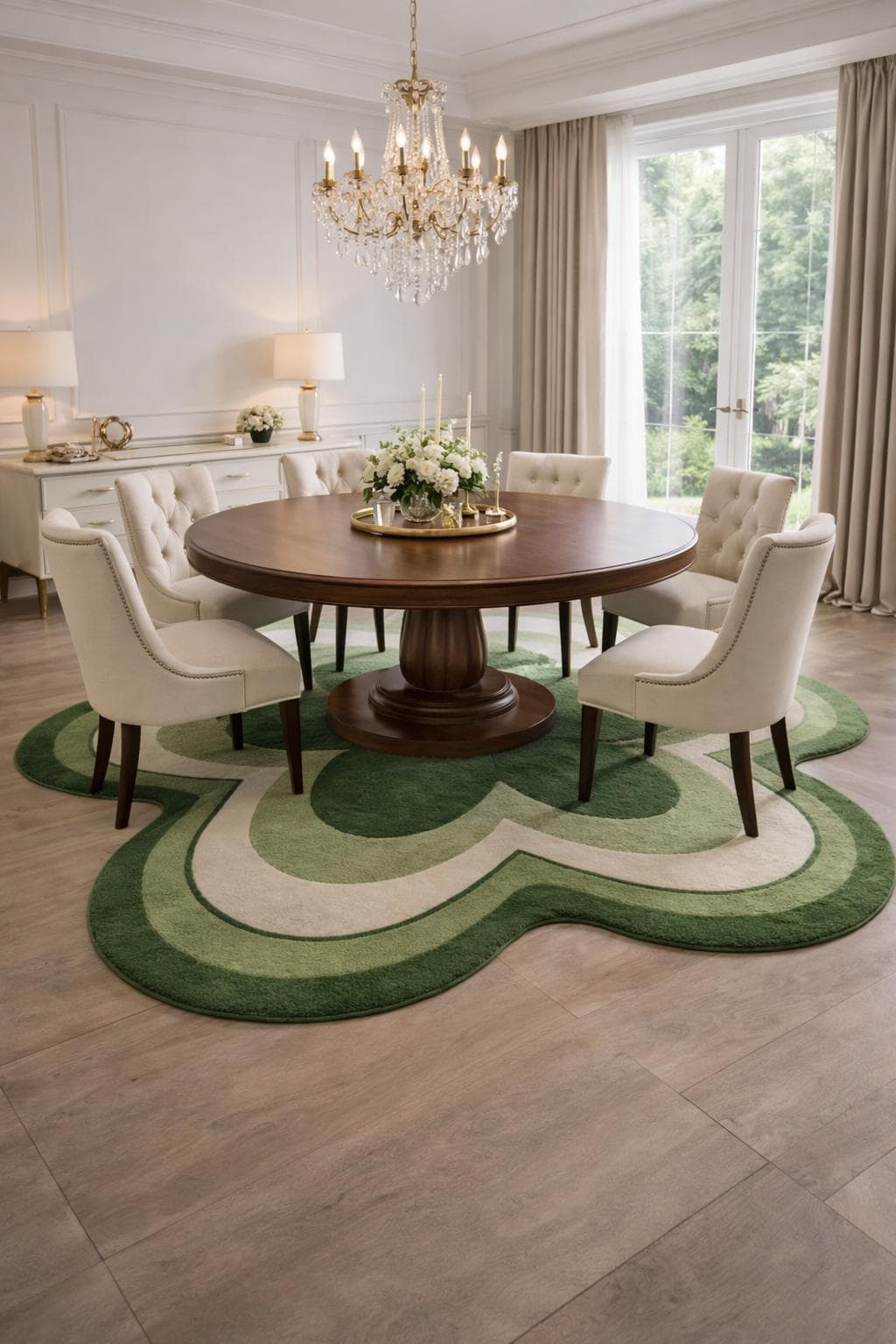 Green Flower Shaped Rug, Botanical Tufted Carpet, Irregular Floral Area Rug - image 3