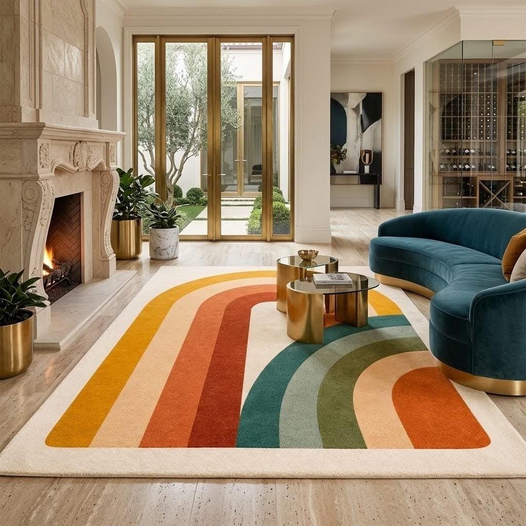 Abstract Rainbow Geometric Area Rug, Mid Century Style Living Room Carpet - image 4