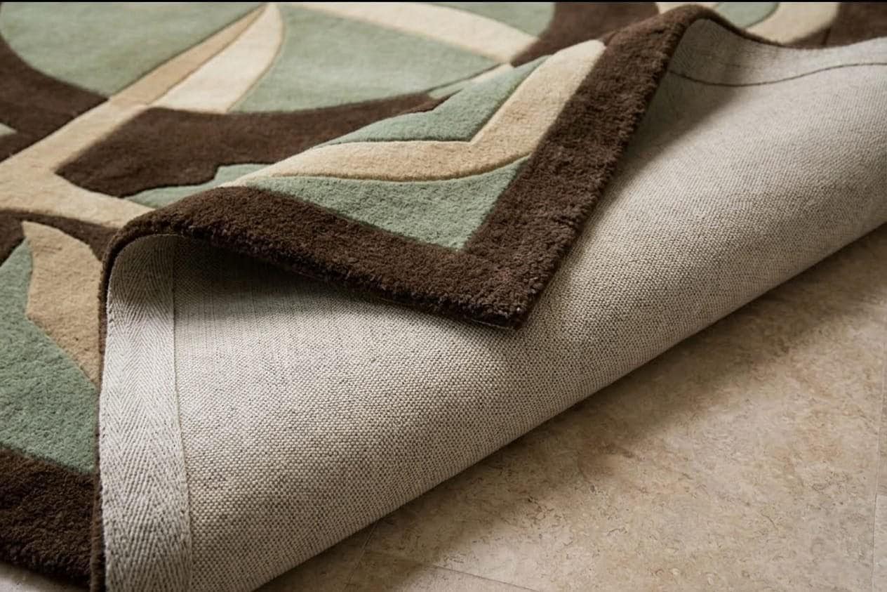 Geometric Abstract Area Rug, Beige Brown Green Living Room Carpet - image 5