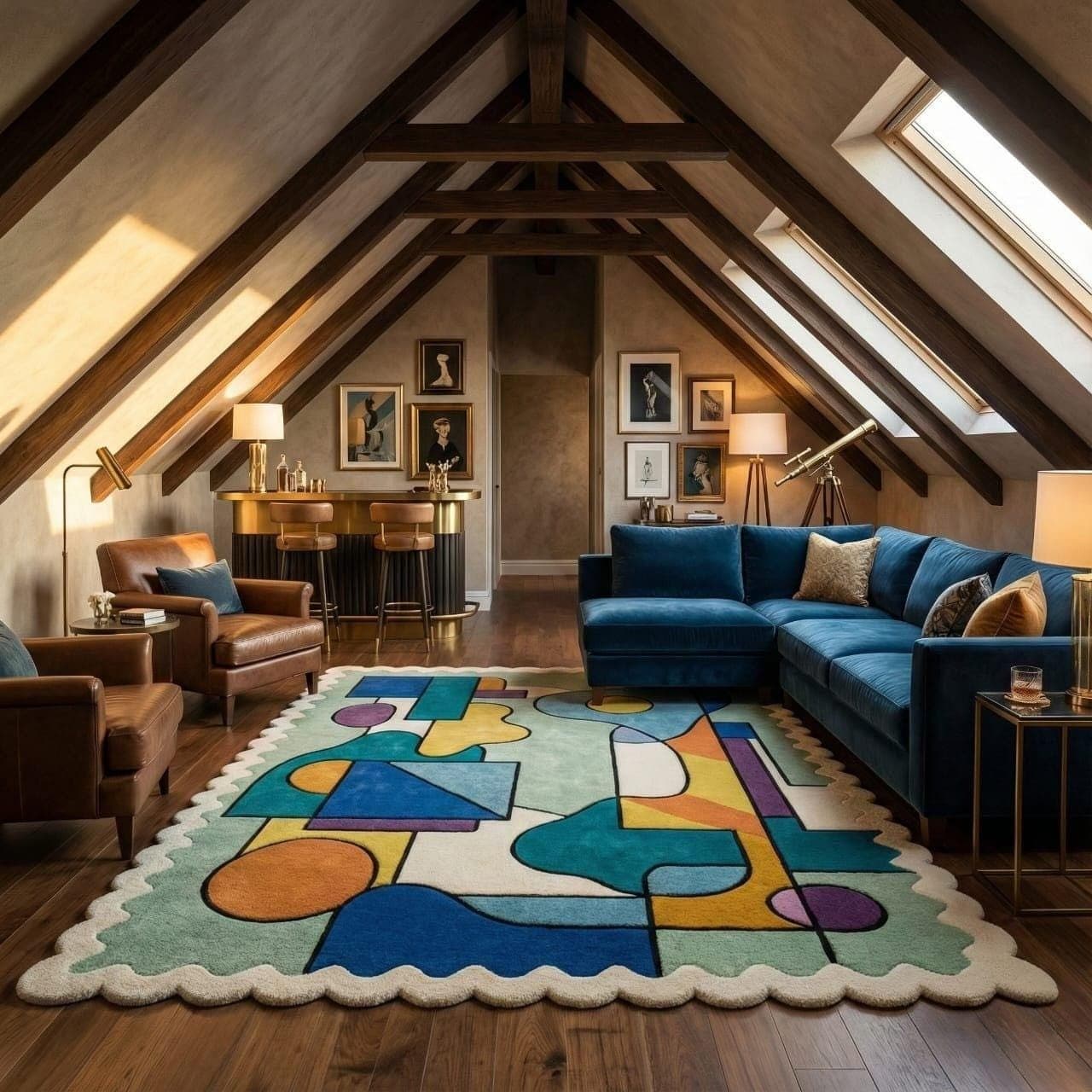 Abstract Geometric Tufted Rug, Colorful Modern Living Room Statement Carpet
